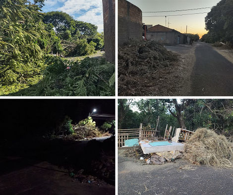 Há 10 dias, árvores seguem caídas, lixo e escuro no bairro